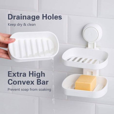 Porte-Savon - 2 Niveaux - Ventouses Puissantes - Sans Perçage - Pour Salle De Bain Douche Lavabo - 1 Pièce (1/5)
