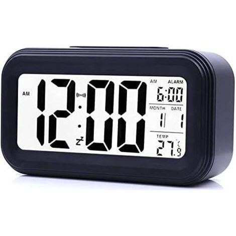 Osqi – Réveil lumineux enfant à pile – Grand écran LED haute définition – Affichage de la température – Fonction Snooze – Éclairage intelligent (1/5)