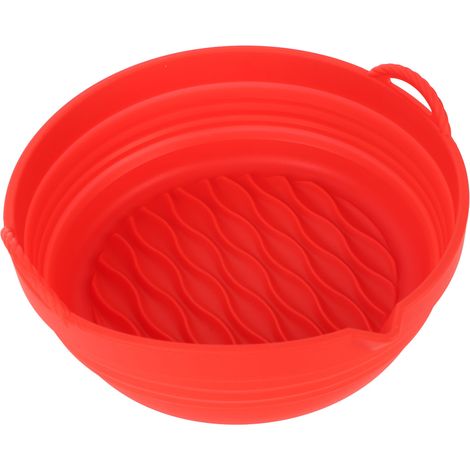 Tapis de friteuse en silicone pliable, rond, à rayures ondulées, résistant à la chaleur et réutilisable, accessoire pour friteuse rouge (1/5)