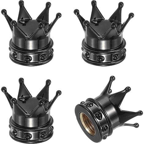 Bouchons de Valve de Pneu Crown, 4 pcs Bouchons de Valve de Pneu pour véhicule Voiture Couvre-Capsules d'air Pneu avec Anneau en Caoutchouc O Universel vélo SUV Automobile, Noir (1/5)