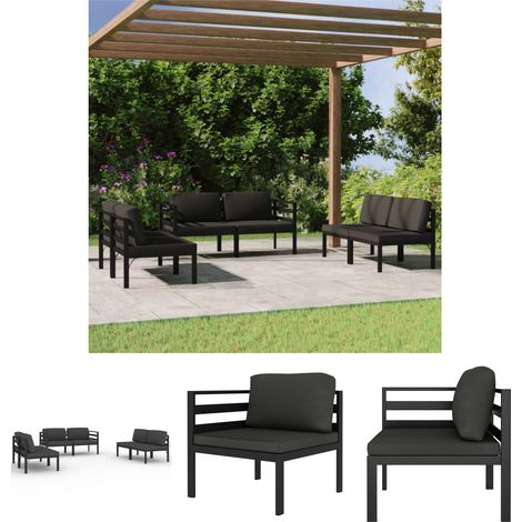 The Living Store 6-tlg. Garten-Lounge-Set mit Kissen Aluminium Anthrazit - Gartenmöbel-Sets (1/5)