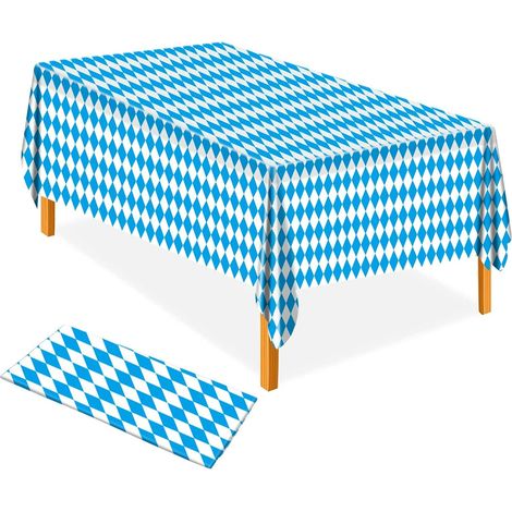 Bavaroise Oktoberfest Nappe de Table, 2Pcs Nappe Bavarois Bleu et Blanc 137x274cm pour Decoration Fête de la Bière, Jardin Tente de Bière Carnaval (1/5)