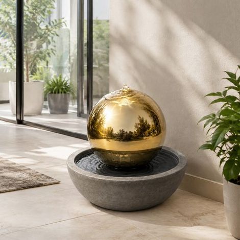 Köhko 28 cm goldener Kugelbrunnen aus Edelstahl, Modell 21008J mit LED‑Beleuchtung