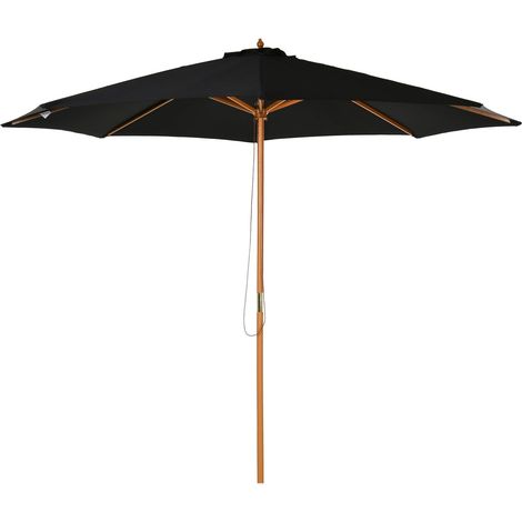 Sonnenschirm Aus Holz 300 Cm Gartenschirm, Balkonschirm Aus Bambus, Schwarz, Robust & Elegant