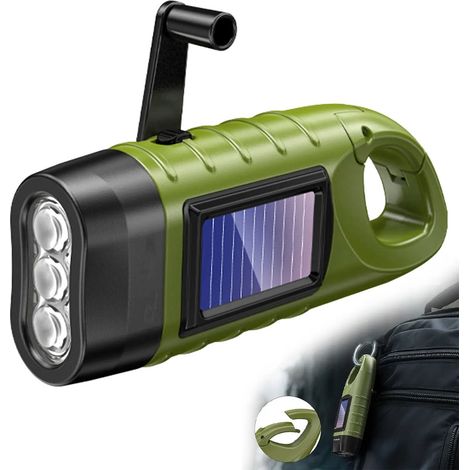 Torcia elettrica portatile a 3 LED con manovella, ricaricabile a dinamo senza batteria, ideale per campeggio e illuminazione di emergenza. (1/5)