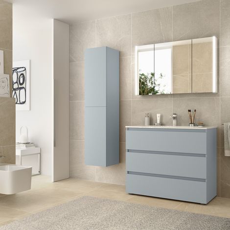 Salgar Badezimmerschrank SPIRIT 1000 3 Metallschubladen BLUE FOG 997 x 810 x 450 mm (1/3)