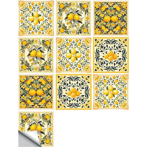 20 PCS Stickers Muraux Carrelage Étanche,Citron jaune minimaliste moderne,Stickers Carrelage PVC Autocollant Carrelage Douche 10x10cm (1/5)