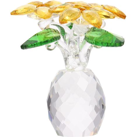 Figurine De Vase à Fleurs Décorative en Cristal, Petite Taille Compacte, Ornement Artisanal, Surface Lisse, Fond Plat Antichute, Décoration De Bureau Moderne, Décoration Créative Jaune (1/5)