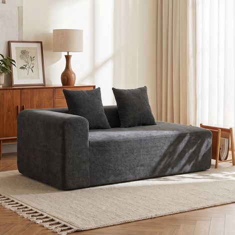 Canapé 2 places Chenilla Gris Foncé Confort Mousse et Ressorts Sans Montage 143,5x91,5x83 cm avec 2 Coussins (1/5)