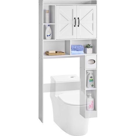 VEVOR Meuble de Rangement WC Hauteur 168 cm, Rangement au Dessus des Toilettes ou Machine a Laver, avec Double Porte et Etagere Reglable Ouverte, Armoire de Salle de Bain Gain de Place, Blanc