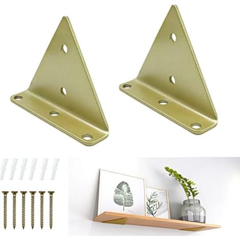 Supports d'étagère muraux, style industriel, carrés, en métal, pour étagères en fer, montage facile, 8 x 10 cm, lot de 2, couleur or (1/5)