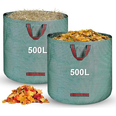 2 x 500L Sac Jardin Dechets Verts,Sac Vegetaux Jardin avec Poignées,Pliables et Réutilisables,Adapté aux Mauvaises Herbes, aux Feuilles et aux Déchets (1/5)
