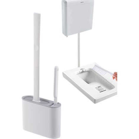 Silicone toilet brush with flexible bristles and toilet holder with drying rack (1/5)