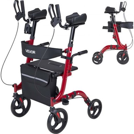 Rollator Faltbar mit Sitz, Leichtgewicht Gehwagen mit 4 PVC Reifen, Gehhilfe bis 136 kg mit Rückenlehne Tasche Gehstockhalter, Höheverstellbare Laufhilfe mit Feststellfunktion für Senioren, Rot (1/5)