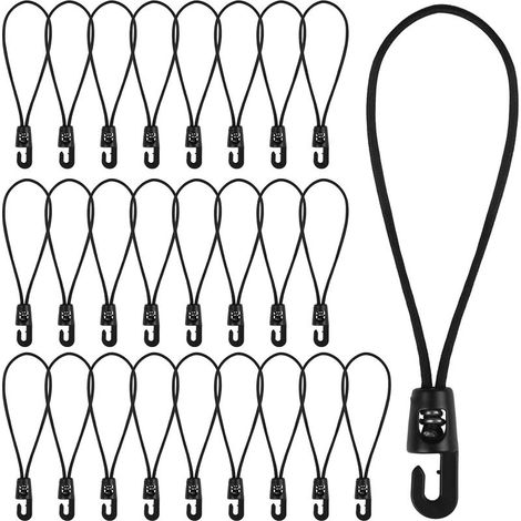 Sangles de tension noires avec crochets, 25 sangles de tension en caoutchouc, 4 mm, 15 cm, tendeurs de bâche pour bannières, tonnelles, bâches, camping, tentes, rideaux, sangles d'extension. (1/5)