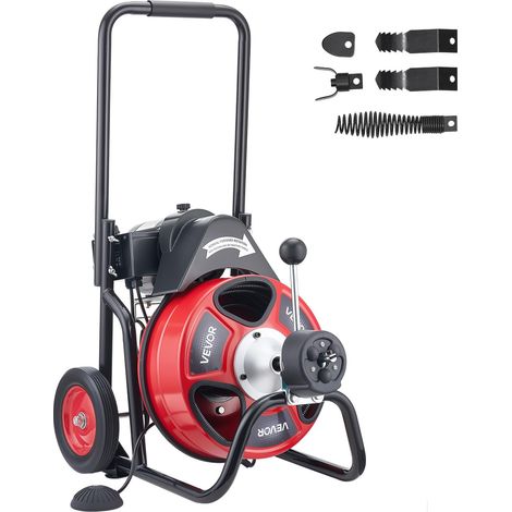 VEVOR Sturatubi Elettrico 30 m x 9,5 mm, Sonda per Fognature con Avanzamento Automatica su Ruote Portatile, 4 Lame e Interruttore a Pedale, per Tubi con Diametro da 5 a 10 cm, per Scarichi e Lavandini (1/5)