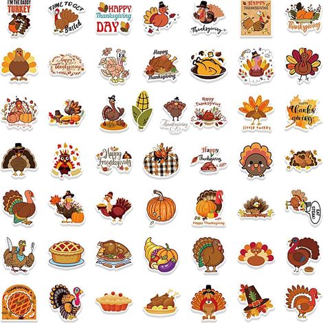 Autocollant Thanksgiving 100 Pièces Dinde Imperméable Automne Décoration Autocollant Thanksgiving Pour Fêtes Noël École Bricolage Scrapbooking Fenêtre (1/5)