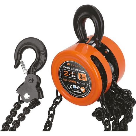 Palan à chaîne professionnel, 2T, 3m, certifié CE, Teger (1/2)