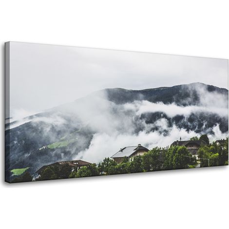 Leinwanddruck Natur – Berge im Nebel, 80 x 40 cm