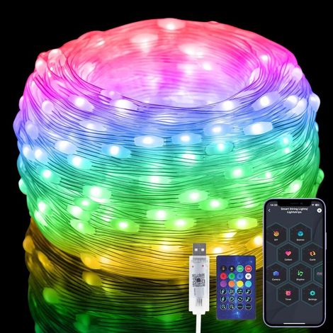 Guirlande Lumineuse 10M Connectée APP/Télécommande - RGB résistant à l'eau IP65 pour plein air/Intér (1/5)