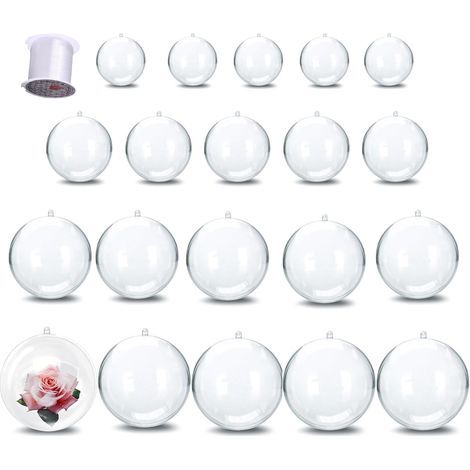 Boules de Noël personnalisées, 20 boules de Noël transparentes en acrylique, avec corde de suspension de 20 m, boules de Noël personnalisables à remplir, décoration photo personnalisée pour sapin de N (1/5)