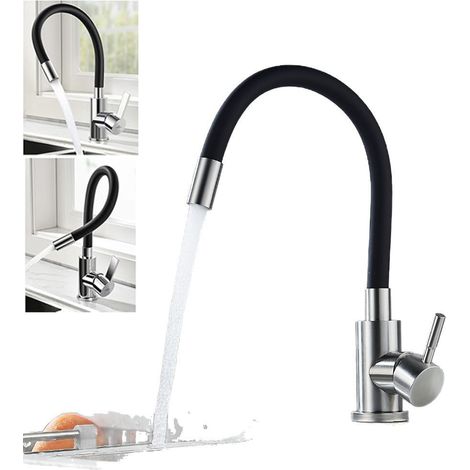 Robinet de cuisine noir mat Pull orientable, robinet de cuisine avec flexible en silicone malléable à 360° (1/5)