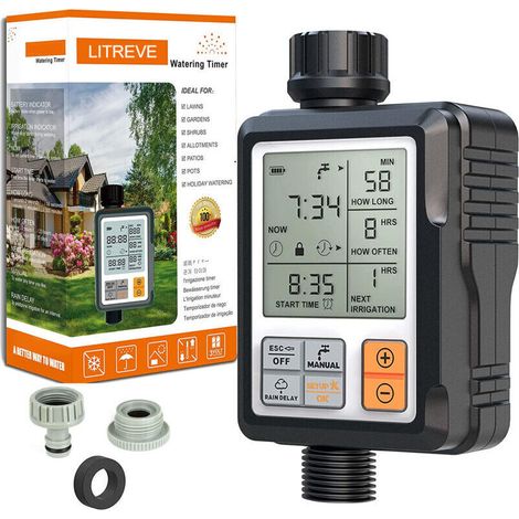 Programmateur arrosage automatique IP65 étanche – Minuteur 1 à 240 minutes – Compatible robinets 1/2 et 3/4 pouces – Écran LCD 3 pouces (1/4)