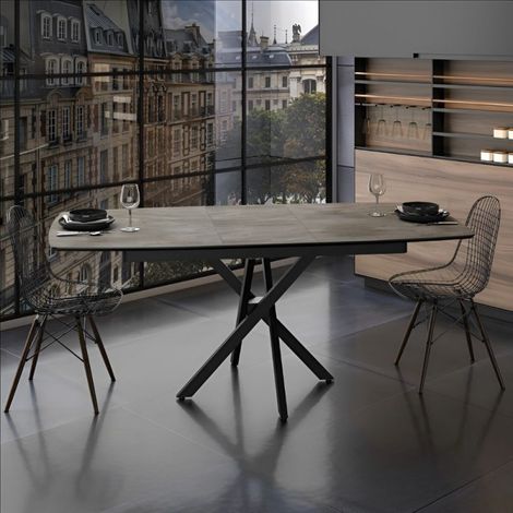 Mesa extensible 145x90 cm, tablero efecto mármol pizarra mate y patas de metal negro - Filis (1/5)