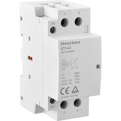 Household AC Contactor, CT1-63, 2 Pole Two Normally Open, AC 220V/240V Coil Voltage, 35mm DIN Rail (1/5)