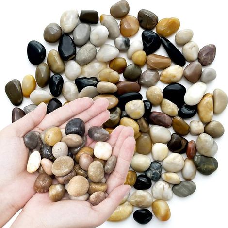 (1 kg) Galets polis, petites pierres décoratives de rivière, pierres naturelles polies de couleurs mélangées pour décoration de la maison, aquarium, plantes, vases, plantes grasses (1/5)