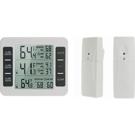 Wireless thermometer for refrigerator and freezer – 2 sensors, audible alarm, min/max memory, indoor/outdoor use (1/5)