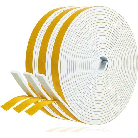 Lot de 3 Joint Adhésif Isolation Fenêtre - Joint Porte Entrée en Mousse Caoutchouc 9mm(l) x 2mm(H) x 20m(L) - Anti Froid et Isolation du Bruit - Antichoc pour Coin de Placard, Blanc
