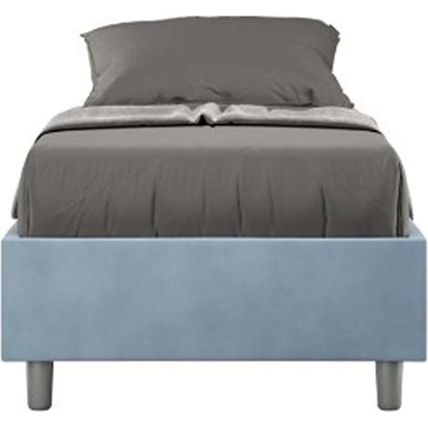 Letto singolo senza rete imbottito 80x190 microfibra azzurro Azelia (1/4)