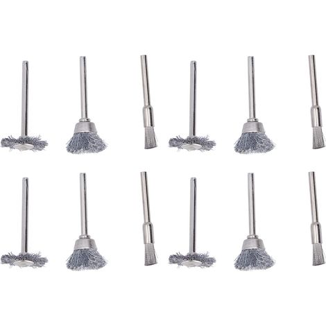 Set di 60 spazzole a disco in filo d'acciaio – mandrino da 1/8″ – 3 misure – sbavatura – per utensili rotanti/trapani