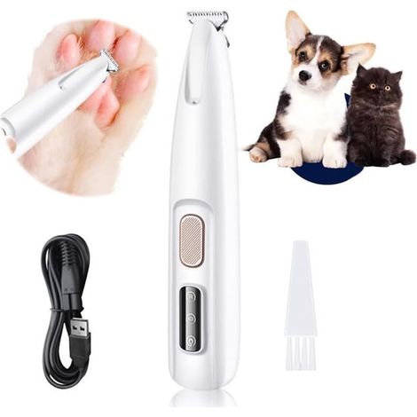 Tondeuse électrique pour pattes de chien avec lumière LED, kit de toilettage étanche et silencieux 50 dB, lame 18 mm, pour chiens et chats, blanc (1/5)