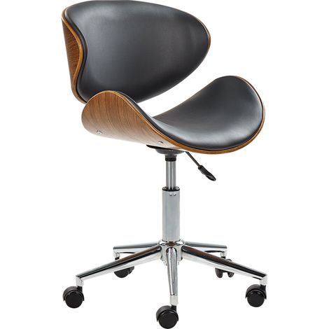 Silla de escritorio tapizada en piel sintética negra elevador de gas asiento ajustable en altura giratoria con ruedas Rotterdam