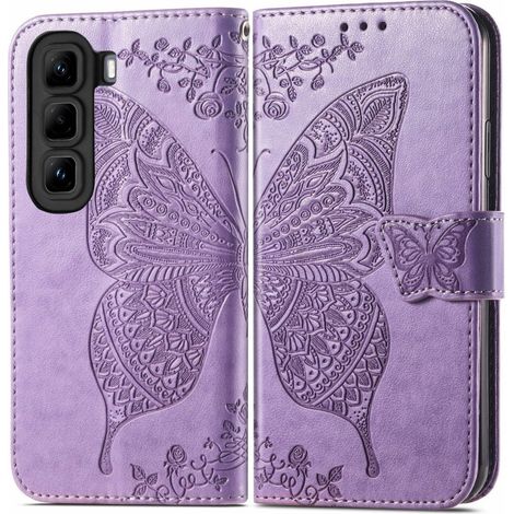 Funda tipo libro para Infinix Hot 50 4G, diseño de mariposa, color morado. (1/5)
