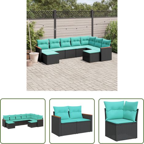 Gartenmöbel - 9-teiliges Gartensofa-Set mit Kissen, schwarzes Polyrattan (1/5)