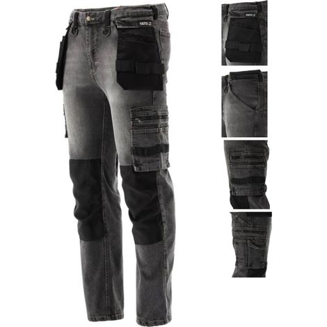 Pantalon de travail, jeans stretch, gris/noir, Taille L