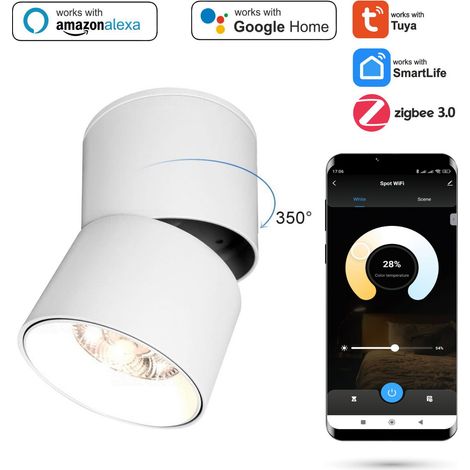 Zigbee TUYA 9W Deckenspot, Aufputzmontage, verstellbar, dimmbar, weiß (1/5)