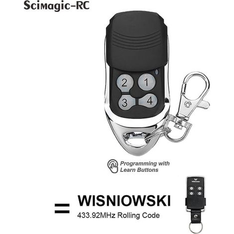 Télécommande Wisniowski 433 MHz à 4 canaux avec code tournant pour portail, compatible avec les portes de garage Pilot 433.92 et les commandes Wisniowski (dernière version). (1/4)
