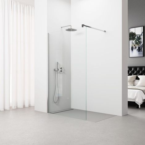 Mampara de Ducha Fija modelo SERIE 100-A de 120x195 cm - Vidrio Templado, Antical, Transparente y Reversible de 1 Hoja de 6 mm - Con Barra Estabilizadora y Perfil color Cromo - REALSHOWER