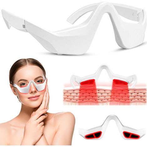Appareil de Luminothérapie Rouge pour le Contour des Yeux, Lunettes de, Masque pour les Yeux, Appareil de Massage Oculaire par Microcourant Led Red Light Therapy, Réduction Cernes, Poches