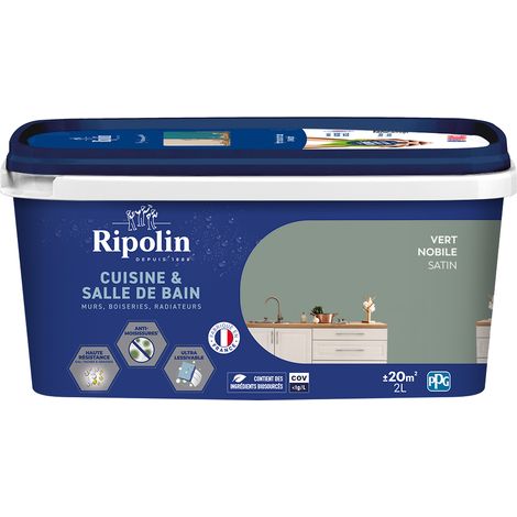 Ripolin – Peinture laque pour murs et plafonds – Résistante aux graisses et taches – Technologie effet perlant – 2 L – Vert Nobile (1/5)