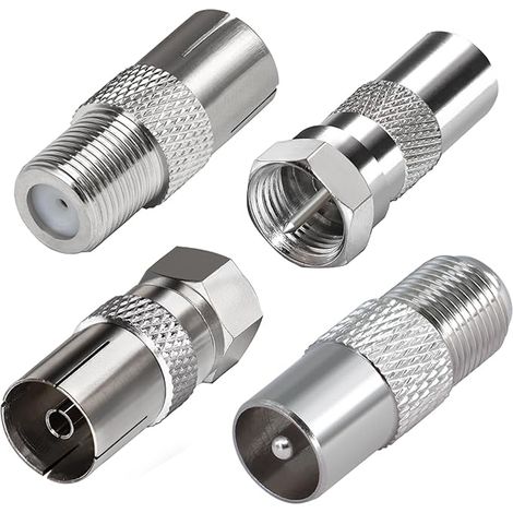 Lot de 4 Connecteurs coaxiaux, adaptateurs F-TV en alliage de zinc et laiton nickelé pour antenne TV, récepteur satellite (1/5)