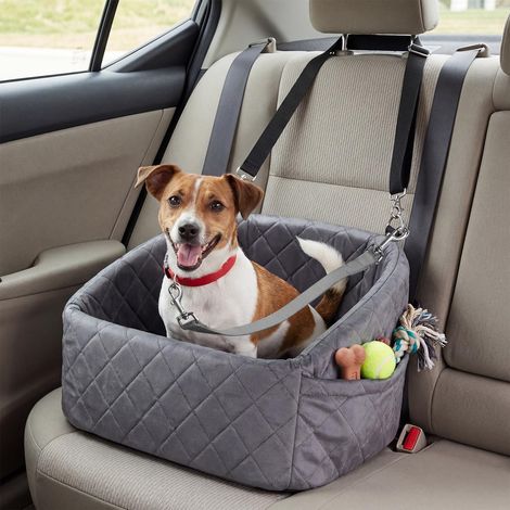 COSTWAY Seggiolino Auto per Cani, Trasportino per Cani di Piccole e Medie Taglie, Borsa Traspirante e Lavabile con Cuscino, Corde di Fissaggio e Tasche per Gatti e Altri Animali (Grigio) (1/5)