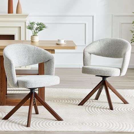 Ensemble de deux fauteuils pivotants rétro de luxe. Revêtement en tissu texturé gris clair, pieds - qualité supérieure et confort optimal (1/5)