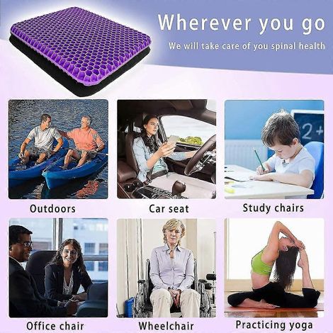 Coussin de chaise, coussin en gel respirant, coussin anti-escarres, soulage la pression sur les appareils orthopédiques avec revêtement antidérapant pour voiture/bureau/maison/fauteuil roulant (violet