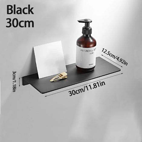 Étagère murale flottante en métal noir (30 cm) - Étagère murale en métal, étagère flottante noire, petite étagère de salle de bain, étagères d'exposition pour le rangement mural (1/5)