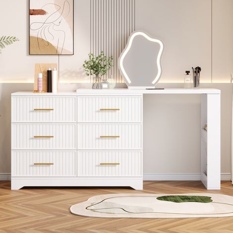 Gain de Place et Rangement Coiffeuse Miroir LED 3 Couleurs 110x40x129 cm pour Chambre et Studio (1/5)
